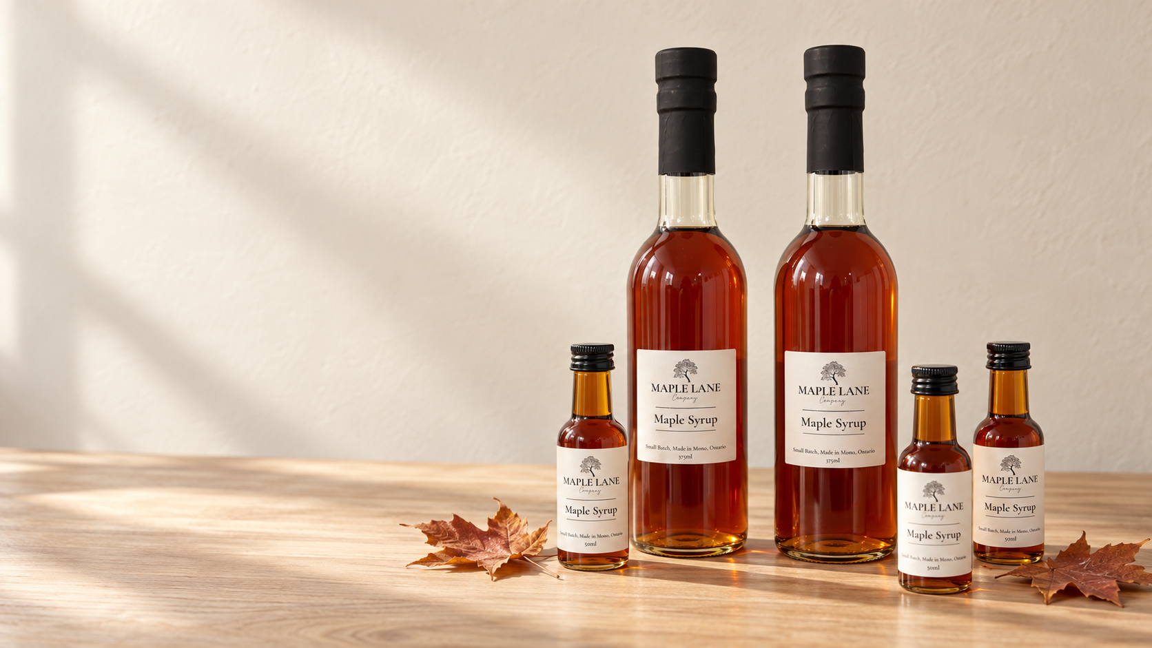 Maple Lane products photographed in soft natural studio light